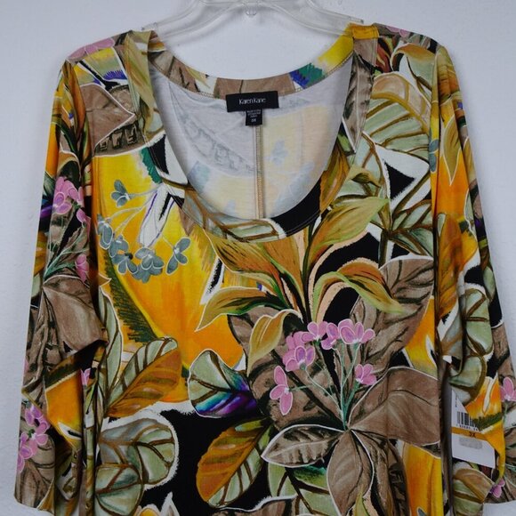 Karen Kane Floral Print Dress Women's Plus Size 3X Multicolor A-Line 3/4 Sleeve - Picture 2 of 9